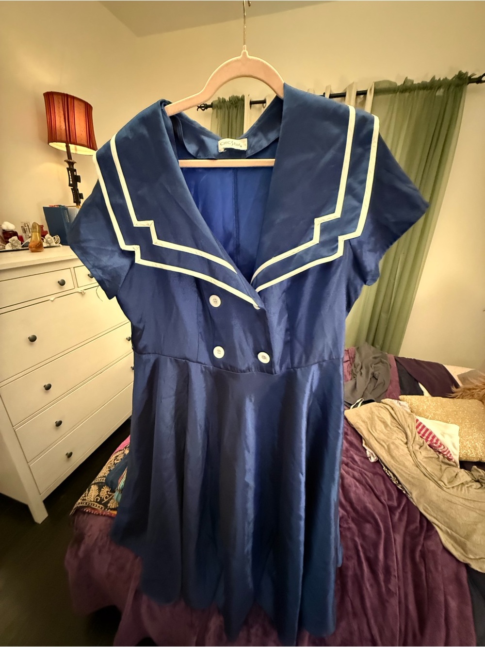 Vintage Inspired Navy Sailor Collar Dress White Trim Retro Pinup Mini Dress